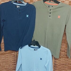 Hurley Boy's Henley & Crew Neck Shirts 4 Pcs - Blue, Light Blue, Olive,  Camo